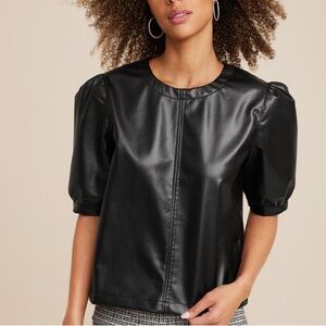 Faux Leather Puff Sleeve Top